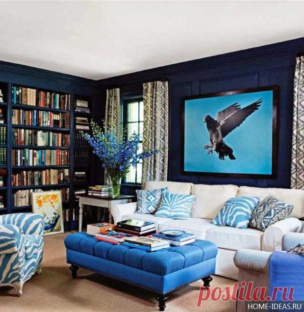 Синий цвет в интерьере гостиной, кухни, спальни. Фото интерьеров в синем цвете.