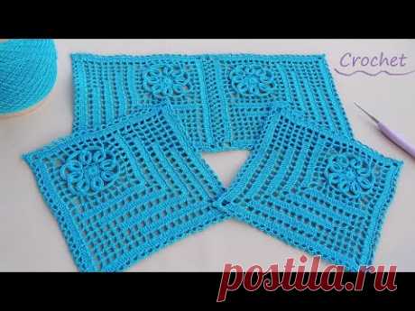 Цветочный КВАДРАТНЫЙ МОТИВ вязание крючком🌿Easy Crochet square motifs pattern for beginners🌿