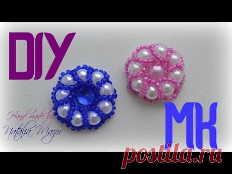 Серединки для КАНЗАШИ своими руками из бусин и  БИСЕРА МК. DIY Kanzashi flower tutorial