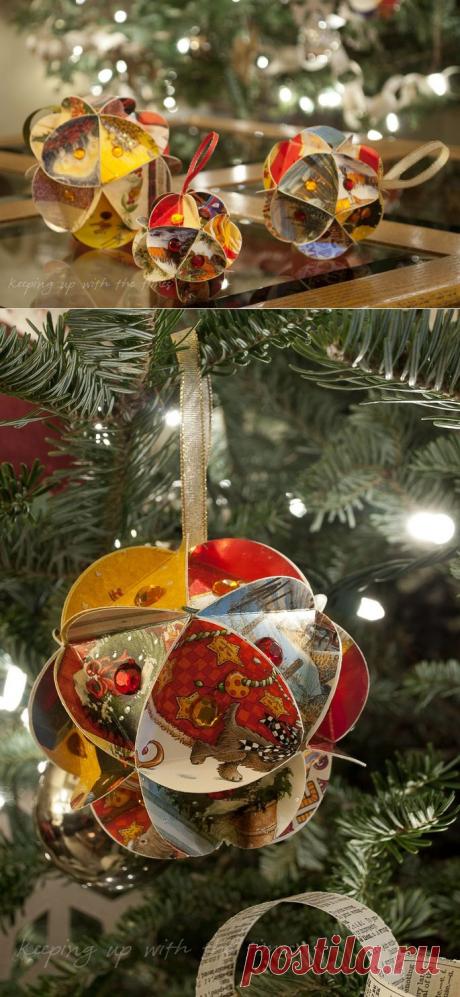 Как сделать красивое новогоднее украшение &quot;Шар из бумаги&quot;.. Хендмейд. Ханики