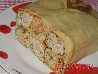Блинный пирог с курицей и рисом | Шедевры Вашего стола