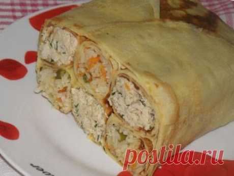 Блинный пирог с курицей и рисом | Шедевры Вашего стола