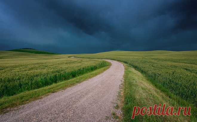 поле, небо, дорога, трава, тоскана, италия, хмурое картинки на рабочий стол 72742