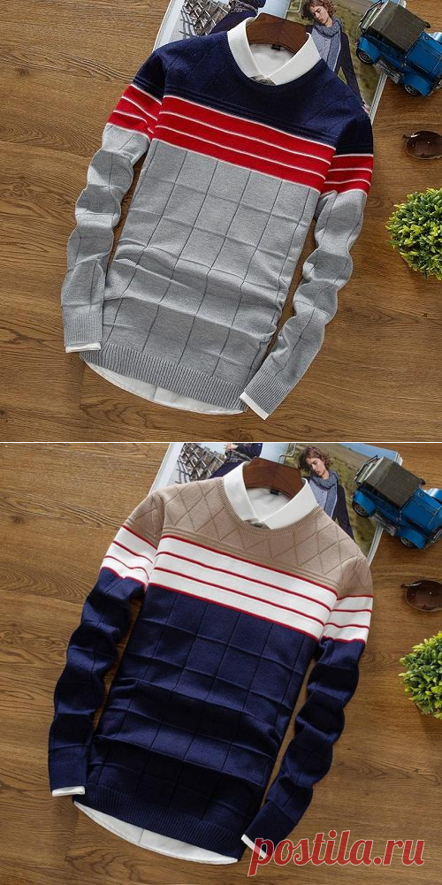 Men's Patchwork Long Sleeved Pullover