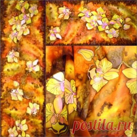 Дикие Орхидеи(шарф). МК, роспись по батику от Виктории Игнатовой.