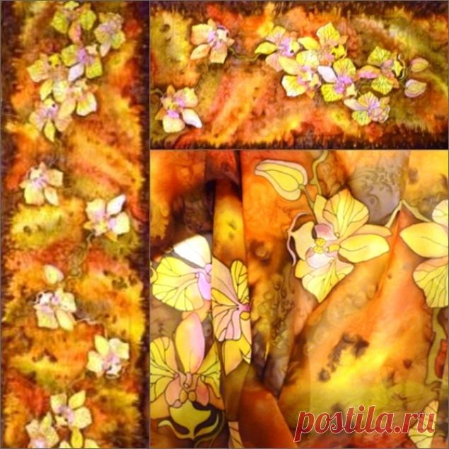 Дикие Орхидеи(шарф). МК, роспись по батику от Виктории Игнатовой.