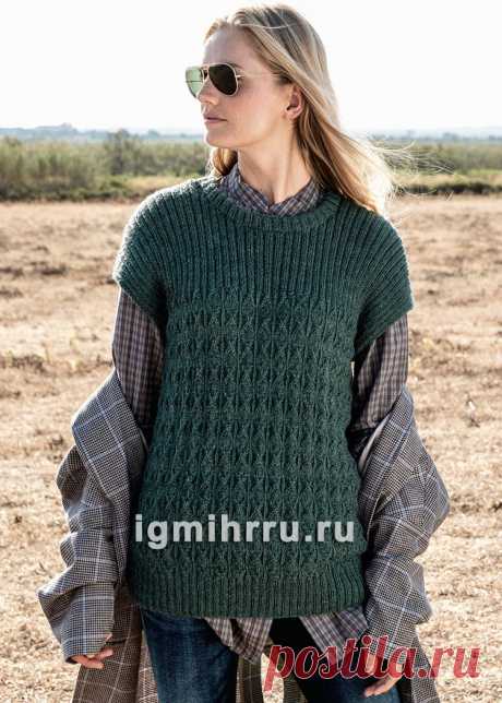 Длинный тёплый жилет с мелкими «косами». Спицами. / igmihrru.ru