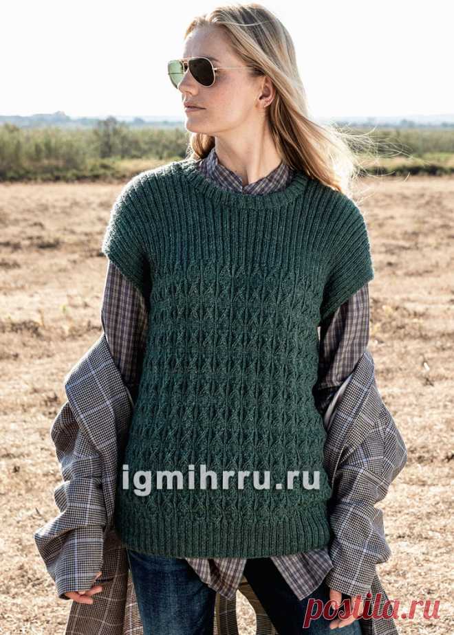 Длинный тёплый жилет с мелкими «косами». Спицами. / igmihrru.ru