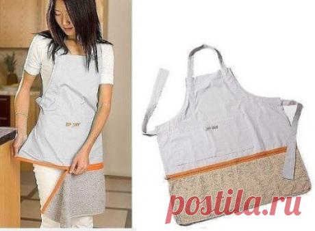 Как вам идея?
Выкройка фартука для кухни с отстегивающимся полотенцем для вытирания рук
Такой фартук может закрыть большую часть одежды, не позволяя ее испачкать при работе на кухне.
Более того, обратите внимание на дизайн предложенного фартука. Как правило, при приготовлении пищи многие хозяйки используют фартук как полотенце, которым удобно вытереть мокрые руки, фрукты, овощи или что-то из посуды. Именно поэтому фартук необходимо часто стирать, но в данном варианте нижняя часть изделия съем