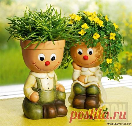 УКРАШЕНИЕ ДЛЯ САДА. КУКЛЫ ИЗ ЦВЕТОЧНЫХ ГОРШКОВ | Самоцветик