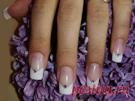 French tip nails Wedding manicure with little violet dots