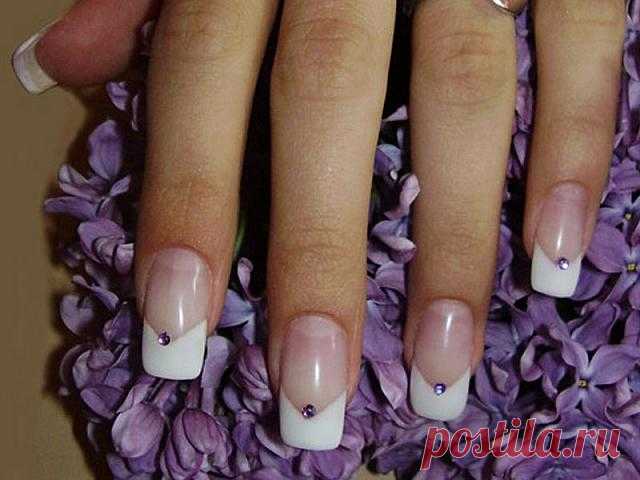 French tip nails Wedding manicure with little violet dots