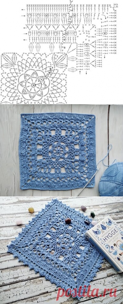 Квадратная салфетка крючком. Схема. | Клубкова | Яндекс Дзен