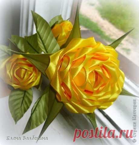 Желтая роза. Цветы из лент