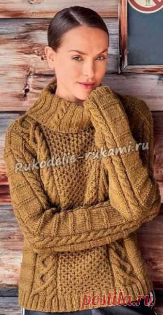 Женский пуловер с сочетанием узоров