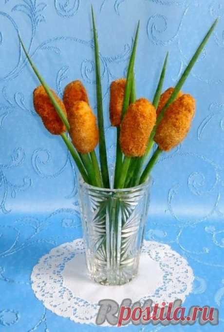 Закуска "Камыши" - Необычная закуска в виде камышей из курицы с сыром и зеленью.