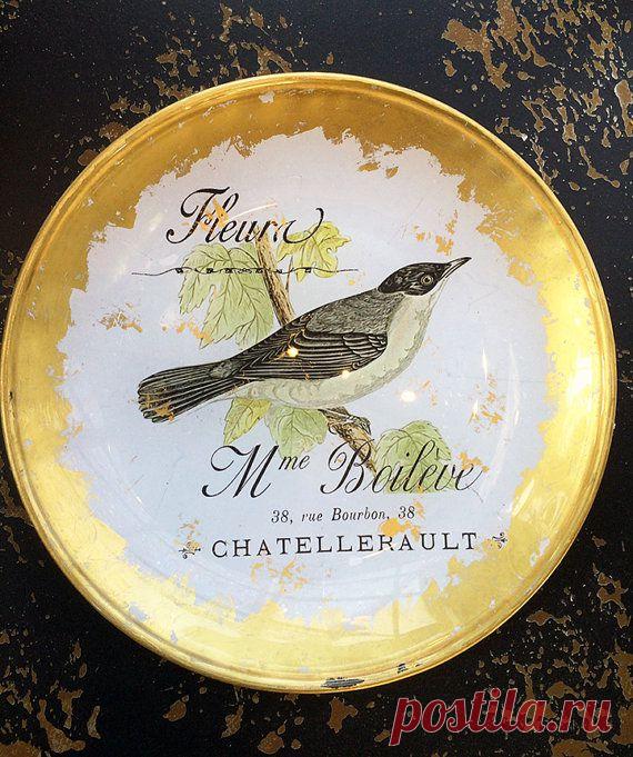 Châtellerault Bird 9 Decoupage Plate от kristihughesdesign на Etsy
