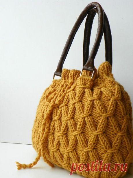 (592) Knit Bag Fall Fashion Shoulder and Handbag, NzLbags, Mustard Knit Bag, Leather Strap Nr-0214