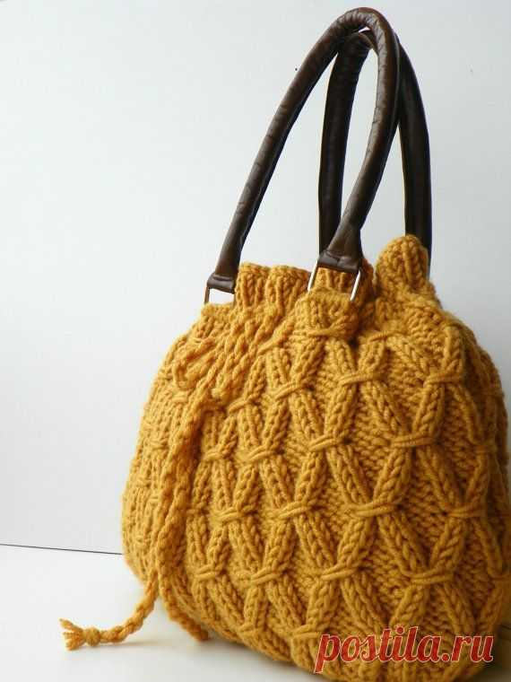(592) Knit Bag Fall Fashion Shoulder and Handbag, NzLbags, Mustard Knit Bag, Leather Strap Nr-0214