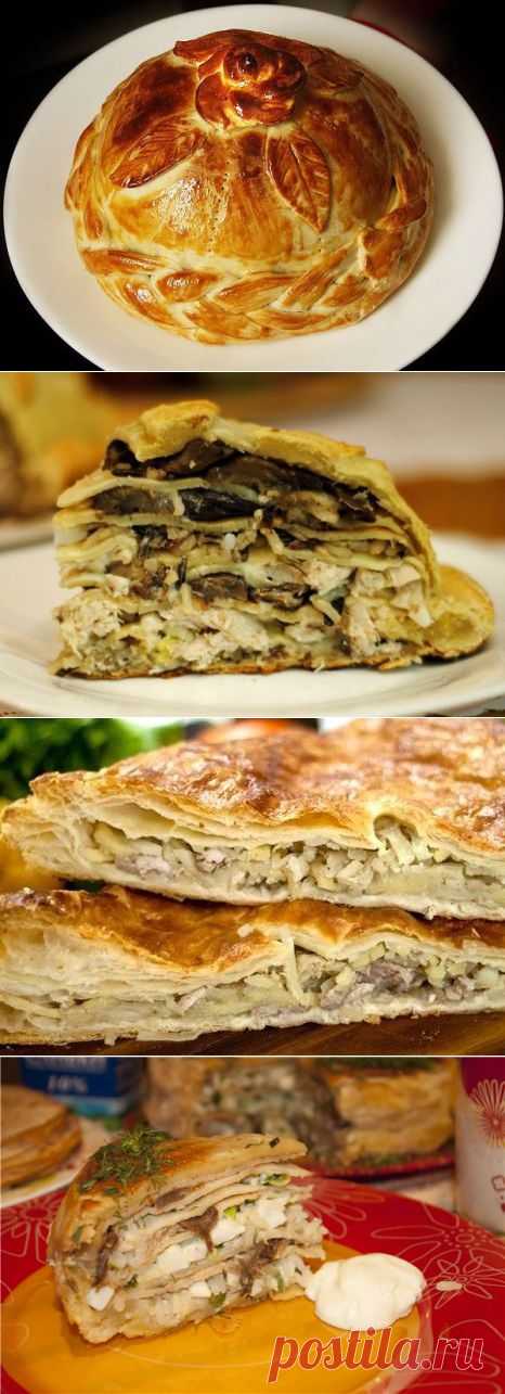 Рецепты курника - пирог с несколькими начинками.