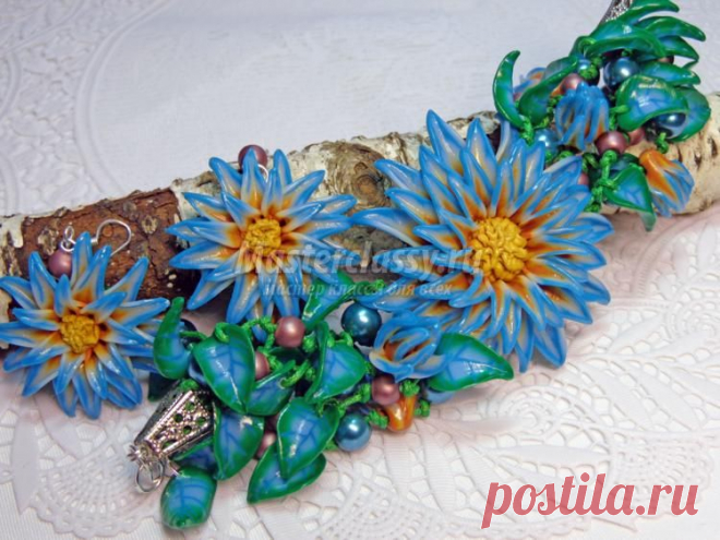 Браслет и серьги из полимерной глины. Цветы со сложным переходом цвета. Мастер-класс с пошаговыми фото