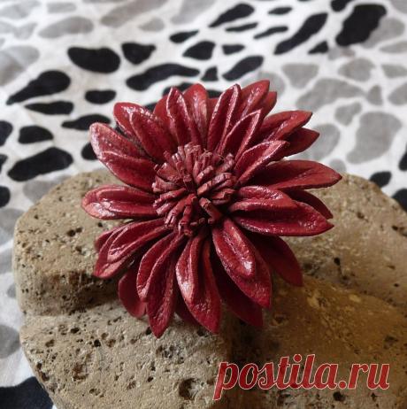 Handmade Burgundy Leather Flower Fashion Adjustable Ring | eBay
