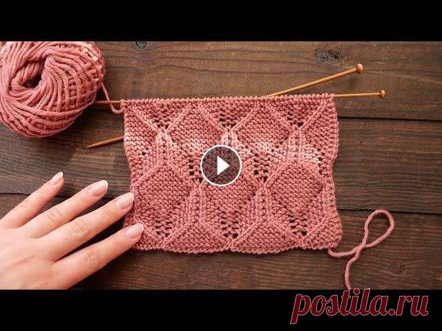 Узор 3D ажур спицами  Невероятный 3D ажурный узор спицами для вязания кофт, шарфиков и шапочек Набрать количество петель кратно 14+1+2 петли. Вязать по схеме: Повторять 1-4...