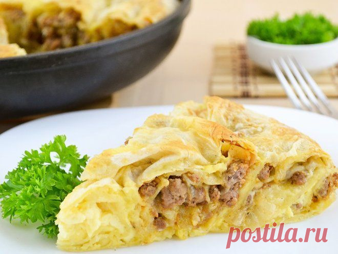 Восточный пирог из лаваша с мясной начинкой