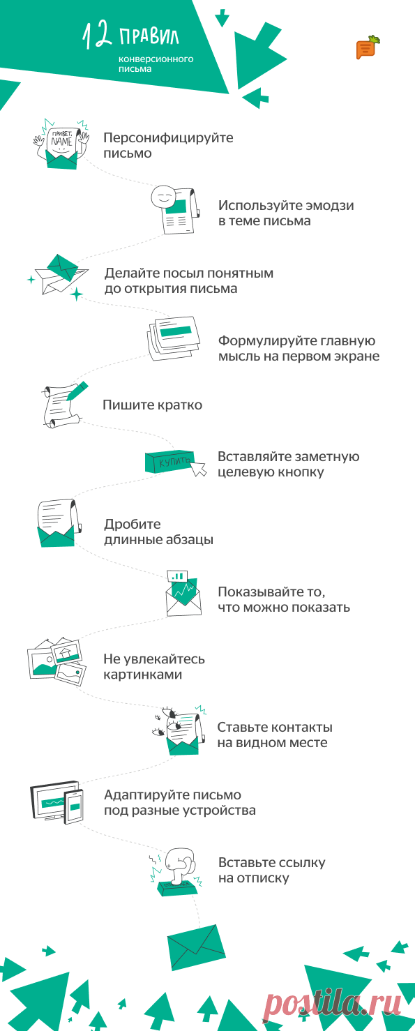 12 правил конверсионного письма

Мы протестировали 3 млн писем, чтобы вывести правила конверсионного письма. Собрали их в чек-лист и делимся с вами — пусть ваши рассылки всегда приносят результат. 

Скачать чек-лист