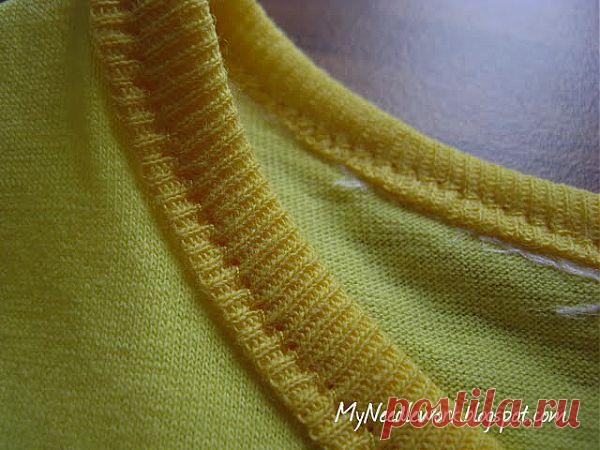 Обработка горловины трикотажа.