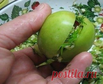 26 СУПЕР РЕЦЕПТОВ ИЗ ЗЕЛЕНЫХ ПОМИДОРОВ      
На любой вкус! 

1. Зеленые помидоры «пальчики оближешь» 

На 3 кг. помидоров 
200 гр. зелени: петрушка, укроп, листья вишни 
(или смородины) 
100 гр. репчатого лука (я в каждую банку 
нарезала по пол луковицы) 
1 головка чеснока 
Заливка: 
3 литра воды 
9 ст. ложек сахара 
2 ст. ложки соли 
2-3 штуки лаврового листа 
5 горошин перца душистого 
1 стакан 9% уксуса 
Растительное масло (берется из расчета 
1 ст. ложка на литровую б...