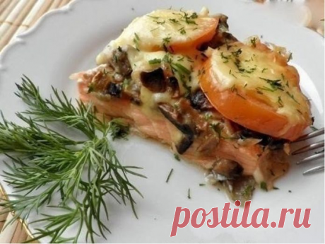 Форель, запеченная с шампиньонами — придется по вкусу даже тем, кто не любит рыбу