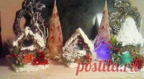 MINI CHRISTMAS HOUSES - Stone Fairy Winter Houses.   Fairy gardens, miniature gardens, decorating accessories. CHRISTMAS FAIRY HOUSES look so nice and cozy. Winter landscaping and snow capped roof, these houses make a perfect gift or holiday decoration.  They measure approx 4 1/2 inches tall. They come in three styles. 1- straight walls and chimney 2- slanted walls and 3 cone roof.  Please