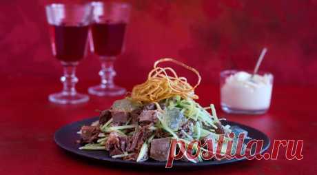Салат с языком, вареным мясом, редькой и ланспиком - ПУТЕШЕСТВУЙ ПО САЙТУ. Ланспик- это бульон. Но заливать мясо в салате горячим бульоном вам не придется. Чтобы получился ланспик, бульон надо хорошо охладить до состояния желе, затем нарезать кубиками и красиво выложить на тарелке с салатом. ИНГРЕДИЕНТЫ 1 говяжий язык весом 1,2 кг 500 г верхней части голяшки (немного кости и мясо) 4 …