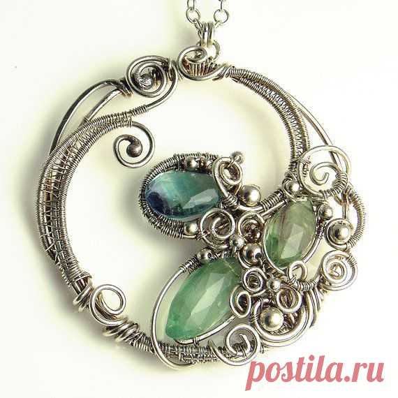 Rainbow Fluorite and Silver Sculpted Necklace Gemstone Circle