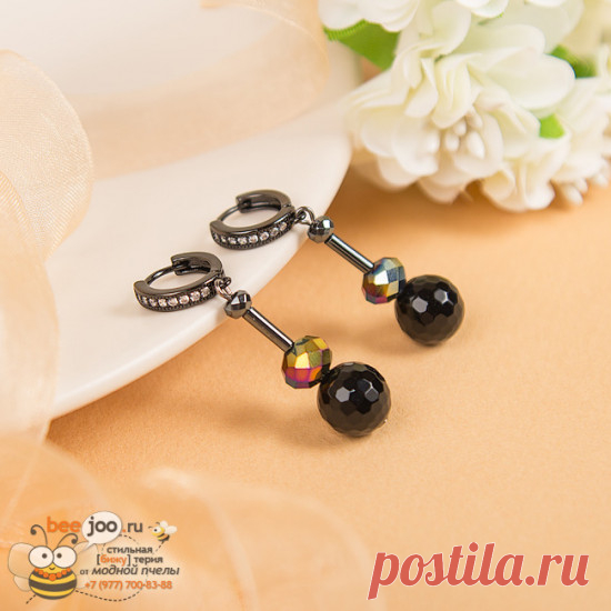 Серьги Mariz из граненого агата и гематита