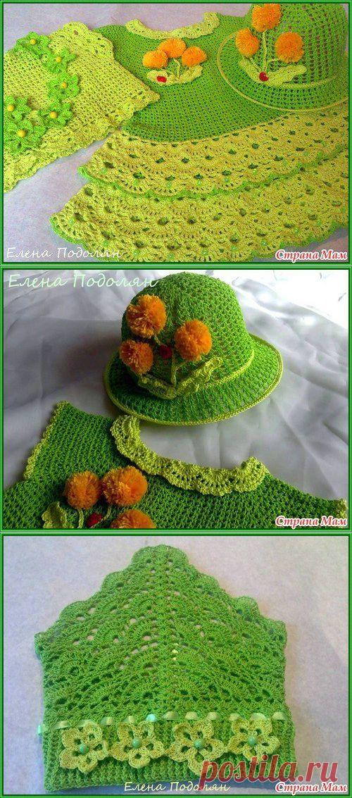 Летний комплект для девочки. Платье, шляпка и косынка.