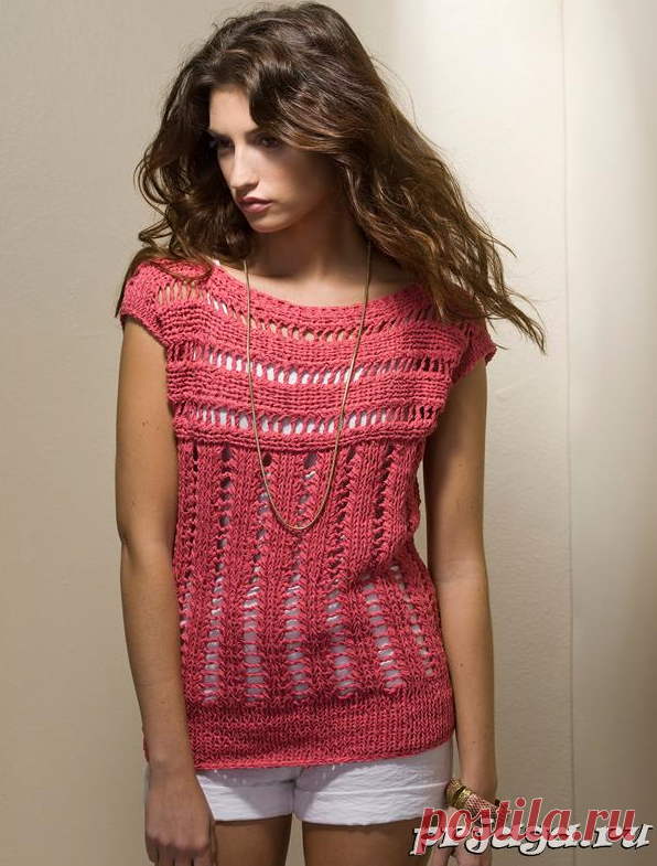 Ажурный топ фантазийным узором. Спицами. Дизайнер Irina Poludnenko. / prjaga.ru
