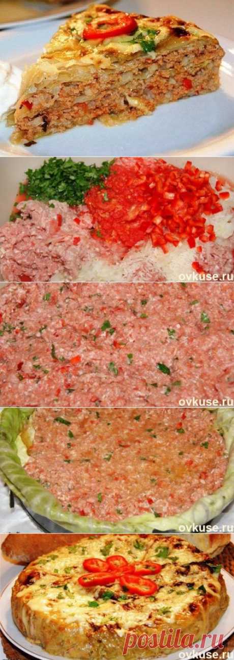 Слоеный пирог «Ленивец» из капусты и фарша | Четыре вкуса