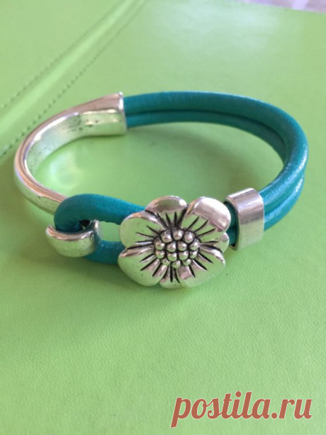 Silver and Turquoise Leather Bracelet