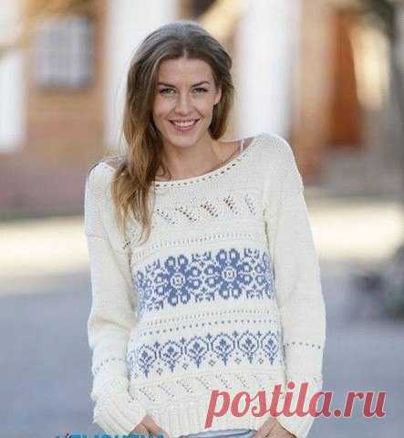 Джемпер с ажуром и жаккардовым узором от Drops Design