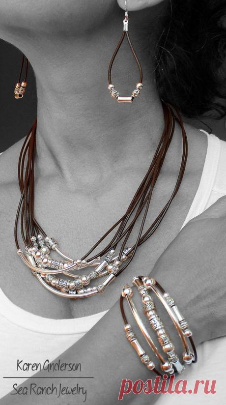 Beaded Leather Jewelry Set - 4 Pieces | Earrings, Bracelet, Necklace | Bali Beads &amp; Leather Jewelry | Hippie Boho Jewelry | Choice Of Colors