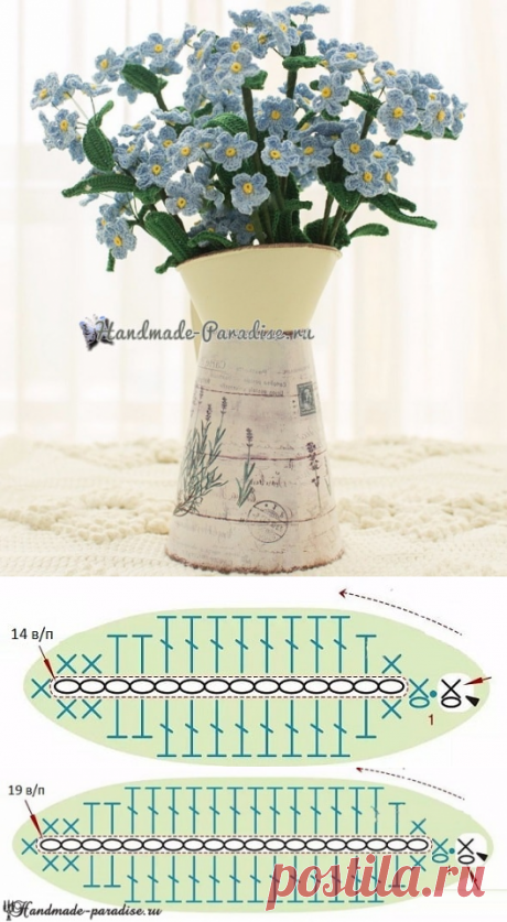 Весенние незабудки крючком. Схемы вязания - Handmade-Paradise
