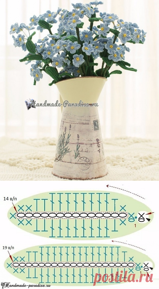 Весенние незабудки крючком. Схемы вязания - Handmade-Paradise