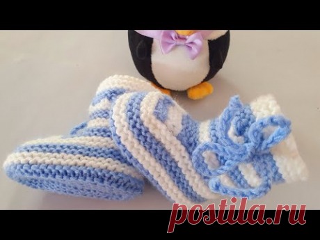 Пинетки для маленьких Мужчин спицами | длина подошвы 10 см.