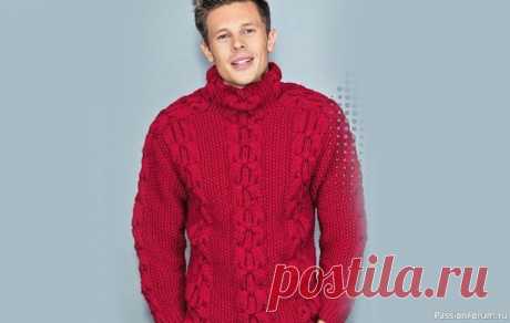 Мужской свитер с узором из кос. Описание | Вязание для мужчин спицами. Схемы вязания