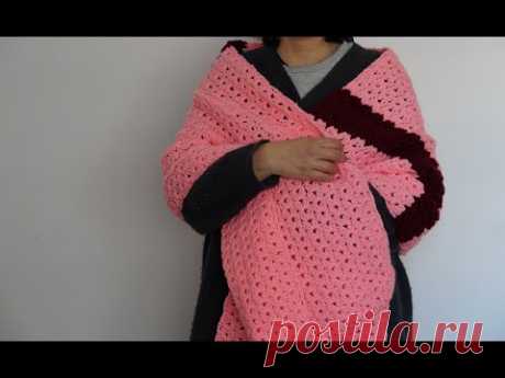 Double v stitch rectangular shawl crochet pattern