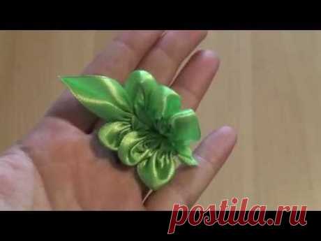 Flower Kanzashi Master Class hand made DIY Tutorial Канзаши МК Лист розы