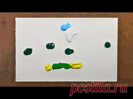 Simple Palette Knife Painting - How to Paint Green Trees &amp; Grass in Acrylic