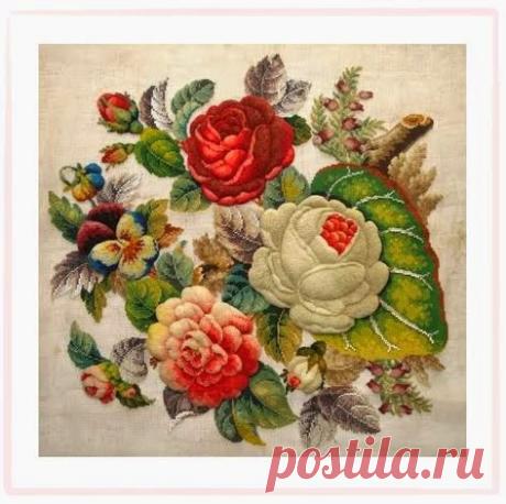 Викторианская вышивка в стиле Berlin Woolwork с элементами Velvet Stitch
